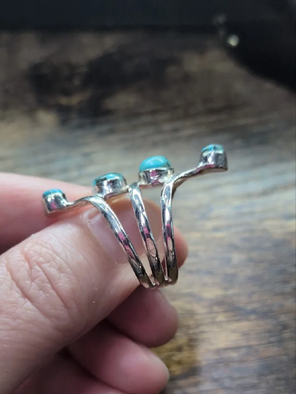 Sterling Silver Turquoise Triple Stone Ring - Blue